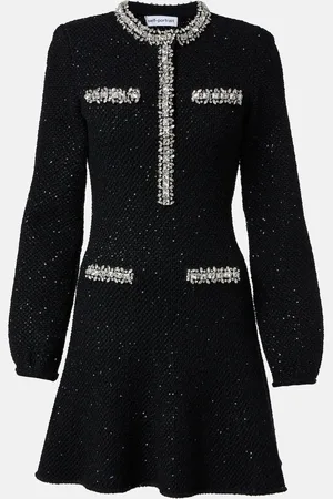Self-Portrait Sequined cotton and wool-blend minidress