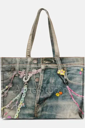 Acne Studios Large denim-effect printed canvas shopper