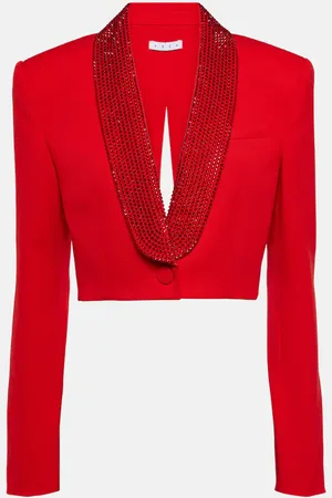 AREA Crystal-embellished cropped wool blazer