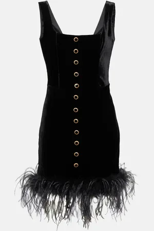 Alessandra Rich Feather-trimmed velvet minidress