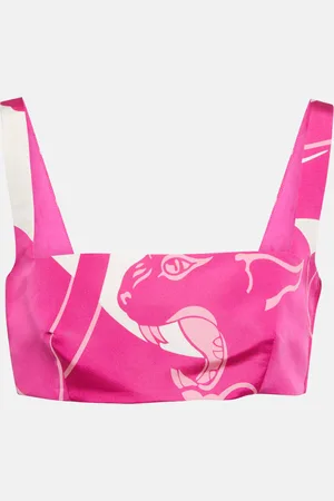 VALENTINO Printed silk crÃªpe de chine crop top