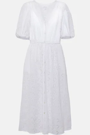 Velvet Broderie anglaise cotton midi dress