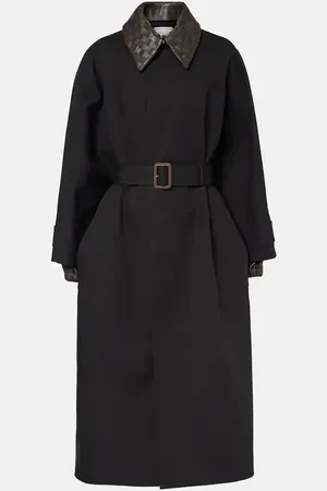 Bottega Veneta Intrecciato leather-trimmed cotton-blend coat