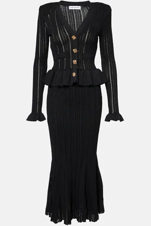 Self-Portrait Peplum pointelle maxi dress