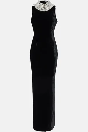 Balmain Pearl-embellished velvet gown