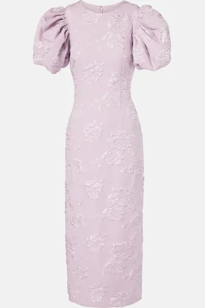 ROTATE Floral puff-sleeve jacquard midi dress