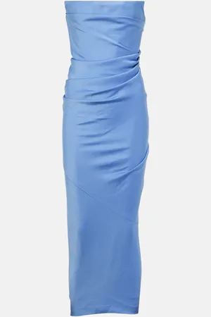 ALEX PERRY Draped strapless crepe midi dress