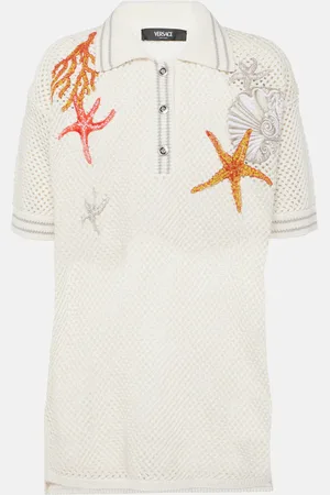 VERSACE Embroidered crochet cotton polo shirt