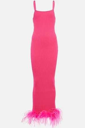 GIUSEPPE DI MORABITO Rib-knit feather-trimmed dress