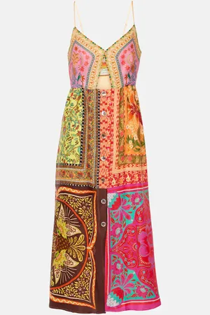 Farm Rio Mixed Scarves midi dress