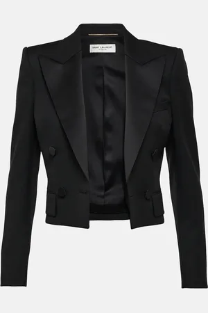 Saint Laurent Cropped wool tuxedo jacket