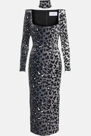 ALEX PERRY Leopard-print velvet midi dress