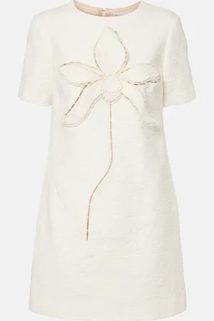 Oscar de la Renta Orchid embroidered cotton tweed shift dress