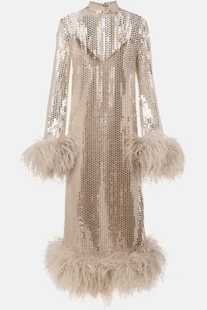 ‎Taller Marmo‎ Gina Venti feather-trimmed midi dress