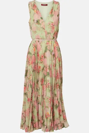 Max Mara Floral plissÃ© georgette midi dress