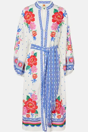 Farm Rio Floral embroidered linen-blend midi dress
