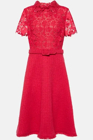 Oscar de la Renta Gardenia guipure and tweed midi dress