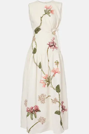 Agua by Agua Bendita OtoÃ±o Orquidea embroidered linen midi dress