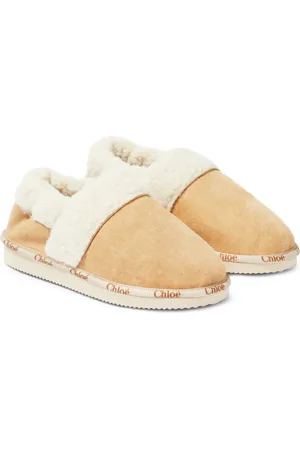 Chloé Faux shearling-trimmed suede slippers