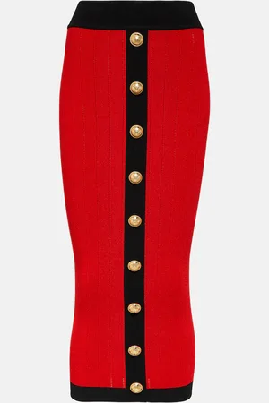Balmain Ribbed-knit midi skirt