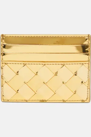 Bottega Veneta Intrecciato metallic leather card holder