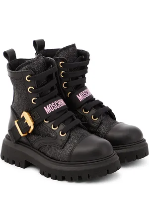 Moschino Logo leather-trimmed combat boots