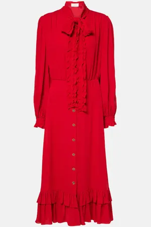VALENTINO Ruffled silk georgette midi dress