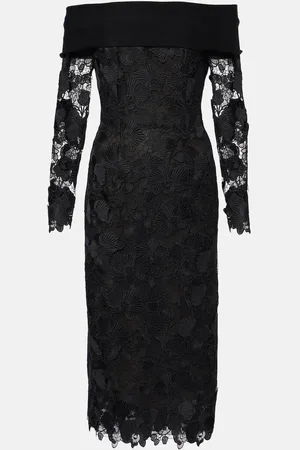 Oscar de la Renta Orchid floral guipure midi dress