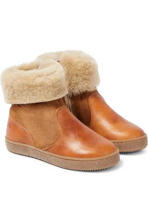 PèPè Shearling-trimmed leather and suede ankle boots