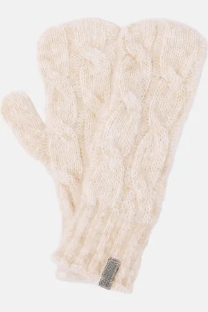 Brunello Cucinelli Embellished cable-knit wool gloves