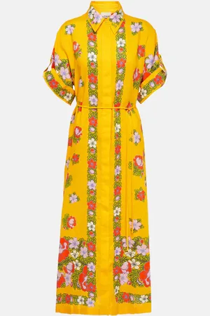 ALÉMAIS Belted floral linen shirt dress