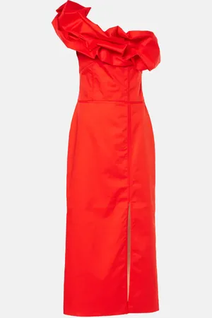 JOHANNA ORTIZ Ruffled one-shoulder poplin gown