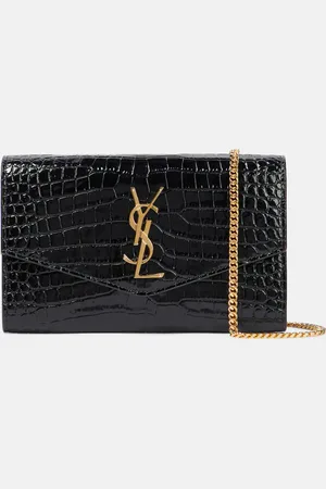 Saint Laurent Uptown croc-effect leather wallet on chain