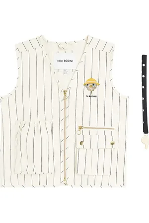 Mini Rodini Owl embroidered pinstripe vest and whistle set