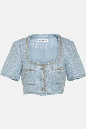 Self-Portrait Sequined bouclÃ© crop top