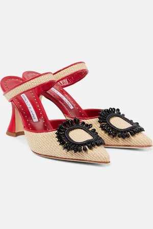 Manolo Blahnik Atika 90 embellished raffia mules