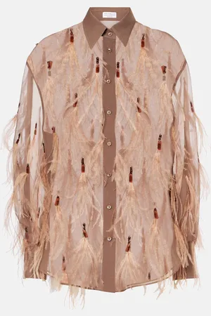 Brunello Cucinelli Feather-trimmed silk organza shirt