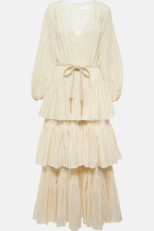 ZIMMERMANN Waverly Tiered striped cotton-blend midi dress