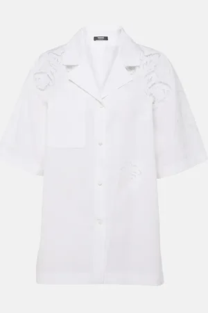VERSACE Embroidered cotton poplin bowling shirt