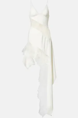 DAVID KOMA Bridal asymmetric lace-trimmed minidress