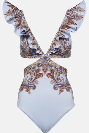 ZIMMERMANN Ottie Ruffle cutout paisley swimsuit