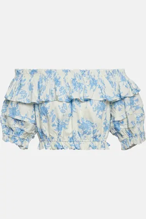 LOVESHACKFANCY Audrille linen-blend cropped top
