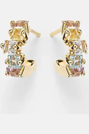 Suzanne Kalan 14kt gold mini hoop earrings with gemstones