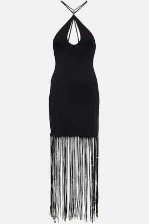 ROTATE Fringe-trimmed jersey maxi dress