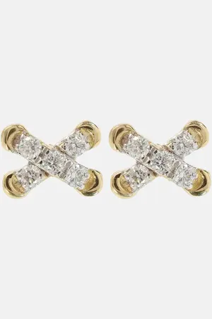 STONE AND STRAND Diamond Cross Stitch 14kt stud earrings with white diamonds