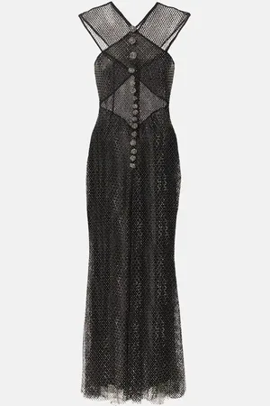 Self-Portrait Embellished fishnet maxi dress