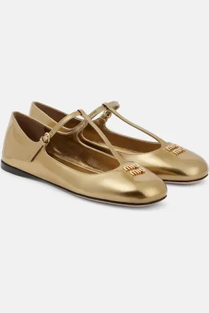 Miu Miu Logo metallic leather ballet flats