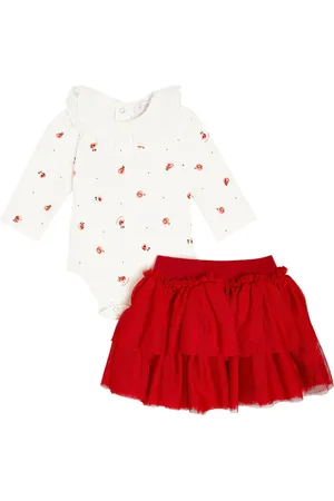 MONNALISA Baby floral cotton and tulle-trimmed dress
