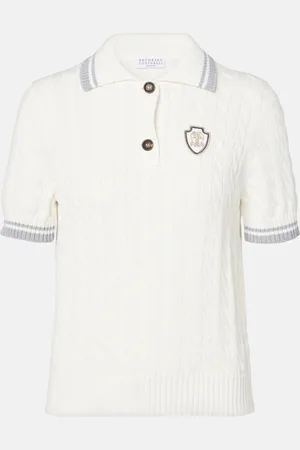 Brunello Cucinelli Logo cable-knit cotton polo sweater