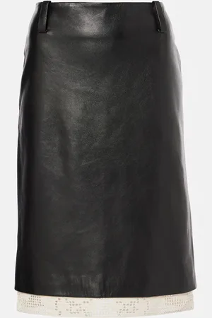 MAGDA BUTRYM Crochet-trimmed leather midi skirt